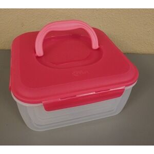 Lock&Lock Clear Plastic Pink Lids Storage Container Set Of 8 Nesting Handle